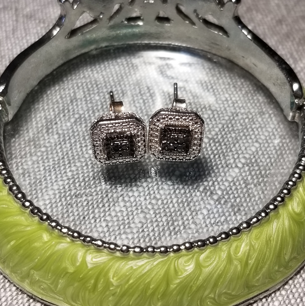 White and Black Diamond Stud Earrings